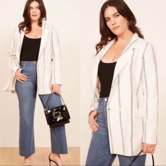 Reformation Valero Jacket Blazer Linen Striped 3X - Picture 1 of 11